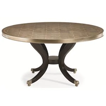"Center of Attention" 60-Inch Round Dining Table with Geometric Trellis Patterned Leaf Top